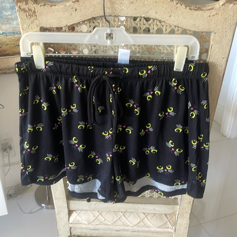 NEW Pillow Talk Trick or Treat 2'Pack Black & Black/Green/White "Cats" PJ Shorts